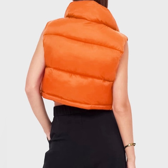 Puffer womens vest Crop Jackets Lightweight Outwear winter vest Orange - Picture 3 of 5